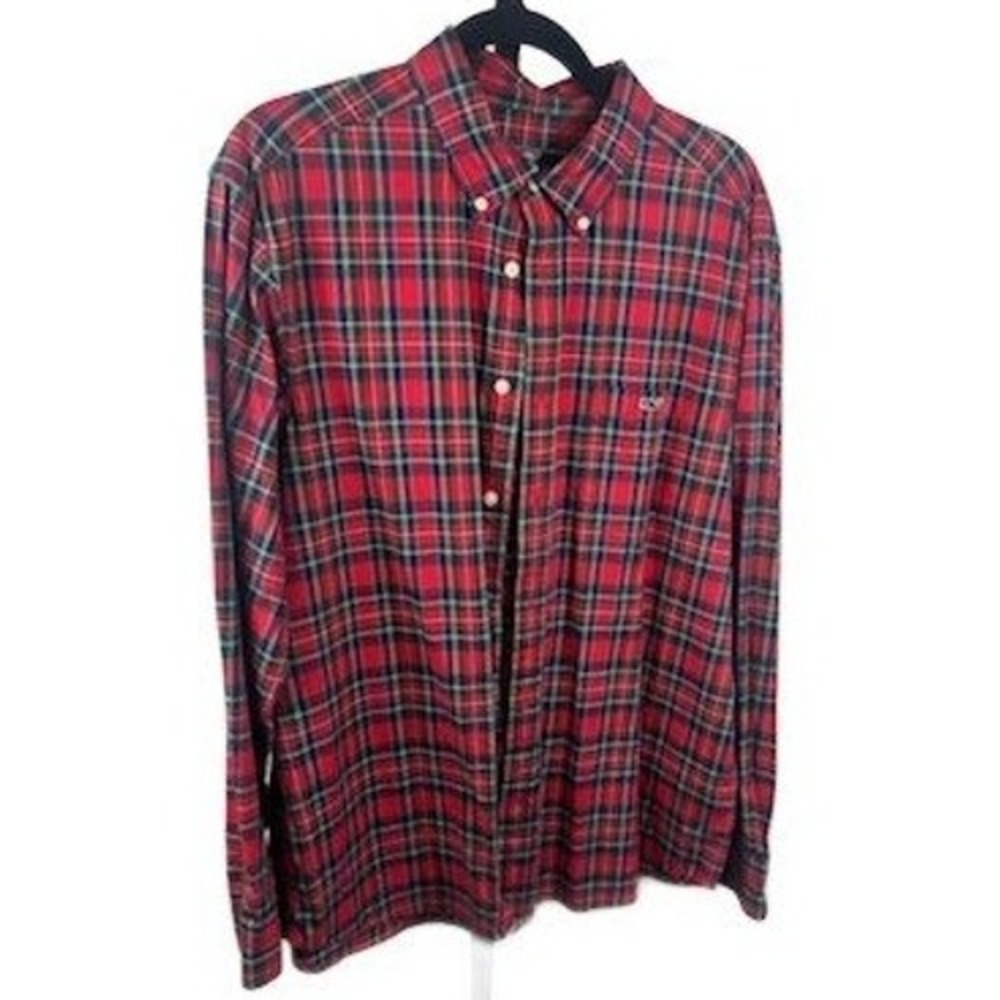 Vineyard Vines Red Plaid Tartan Button Down Shirt Men's Size Large Holiday